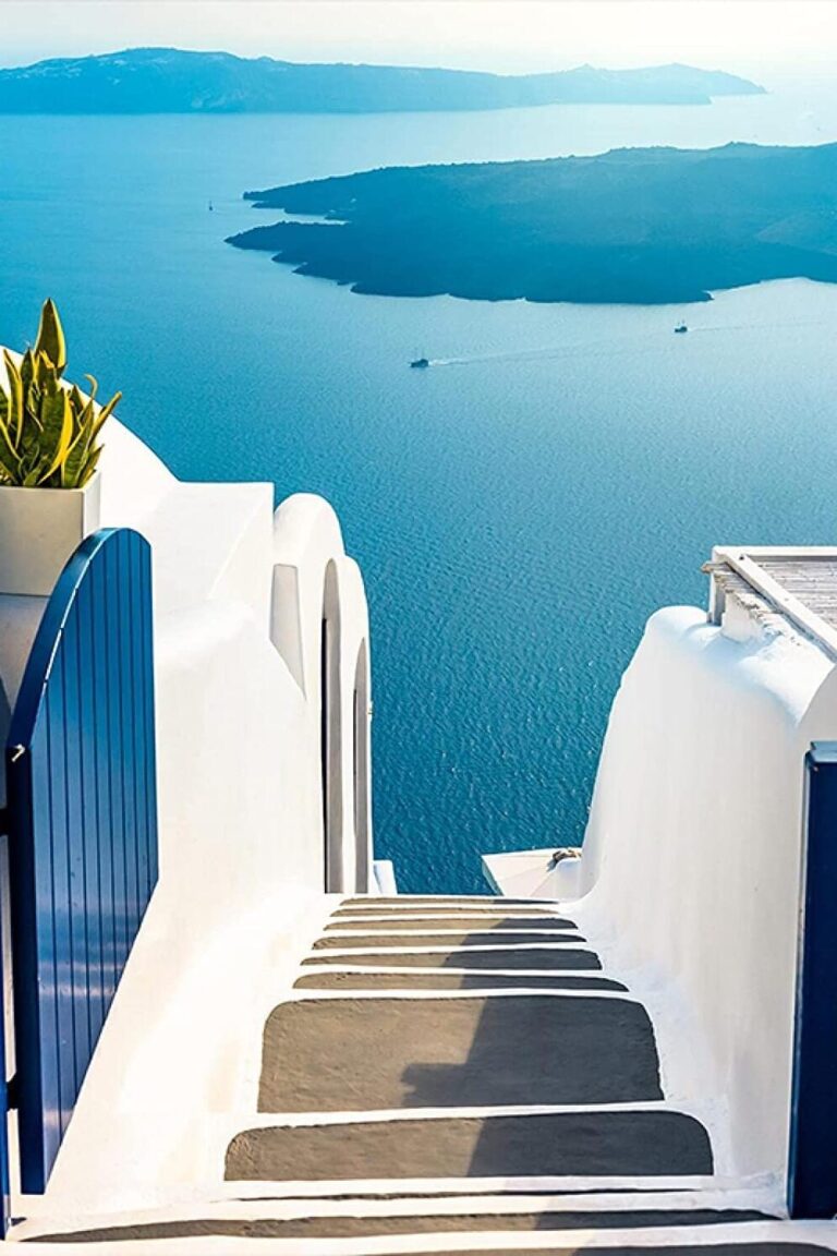 view of the caldera in Santorini Greece