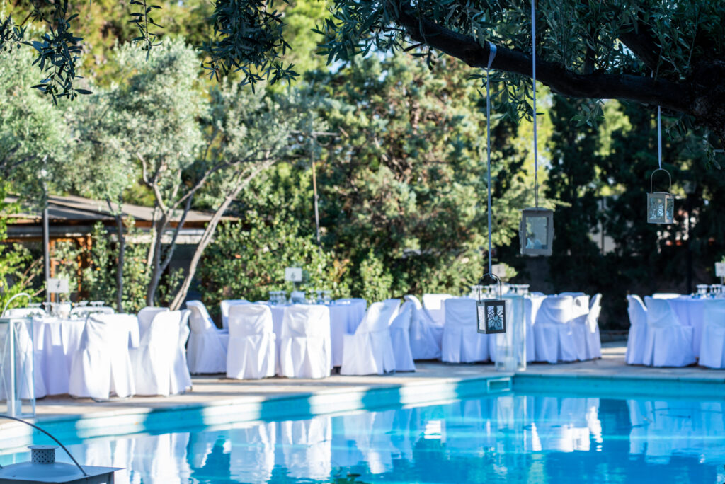 Wedding venue in Greece with olive trees and a pool