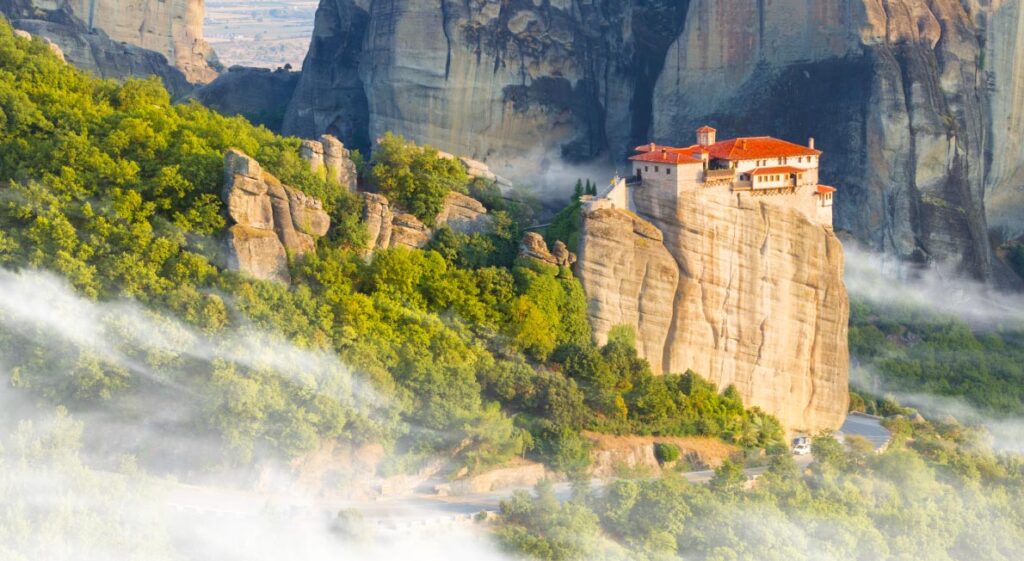 foggy meteora rocks