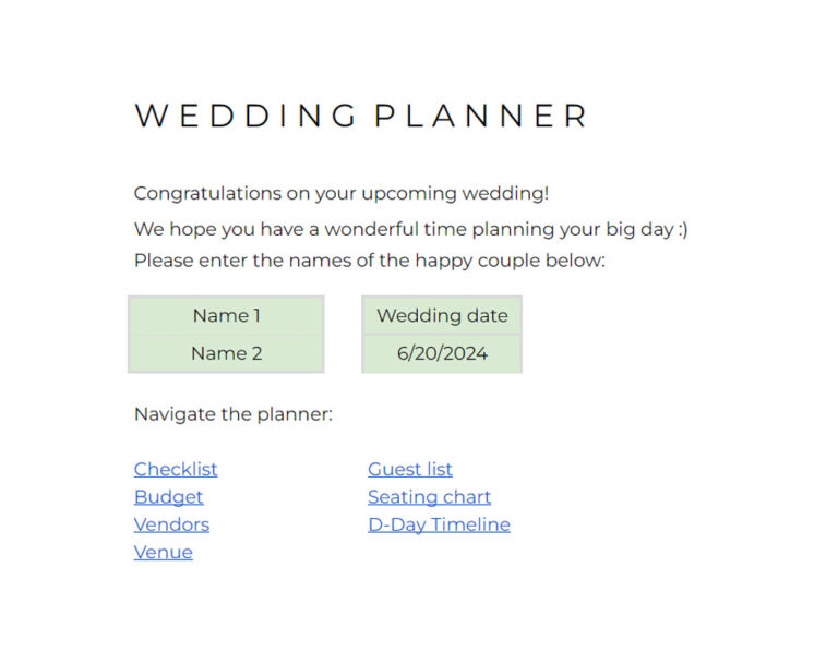 Wedding planning spreadsheet overview